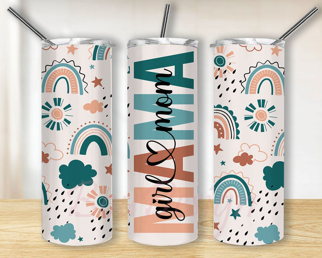 Girl Mom Tumbler Design, Boho Mom Tumbler png, Digital Download, Mom Tumbler wrap, Boho Tumbler, Rainbow Tumbler Wrap Png 20oz Skinny Tumbler Sublimation BouDesign 