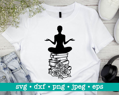 Girl on books svg, Book reading svg, Book meditation svg, Reading svg, Book lover svg, Book quotes svg, Library svg, Book reader svg SVG MAKStudion 