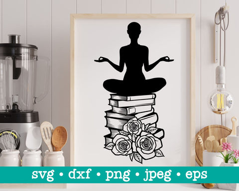 Girl on books svg, Book reading svg, Book meditation svg, Reading svg, Book lover svg, Book quotes svg, Library svg, Book reader svg SVG MAKStudion 