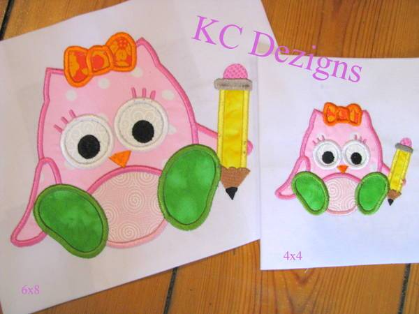 Girl Owl With Pencil Embroidery/Applique DESIGNS KC Dezigns 