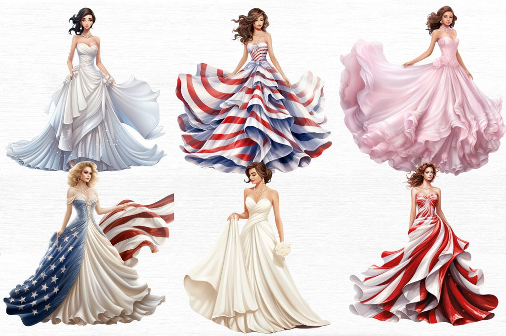 Girl Pearl Prom Dress Flag Clipart Bundle - So Fontsy