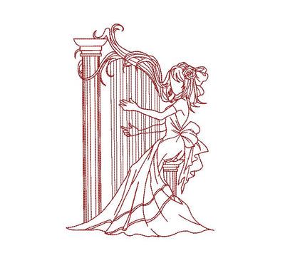 Girl playing Harp, Music Machine Embroidery Design Embroidery/Applique DESIGNS Canada Embroidery 