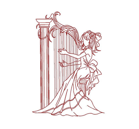 Girl playing Harp, Music Machine Embroidery Design Embroidery/Applique DESIGNS Canada Embroidery 