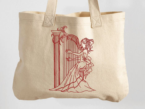 Girl playing Harp, Music Machine Embroidery Design Embroidery/Applique DESIGNS Canada Embroidery 