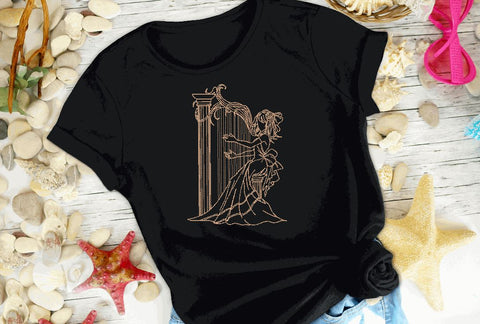 Girl playing Harp, Music Machine Embroidery Design Embroidery/Applique DESIGNS Canada Embroidery 