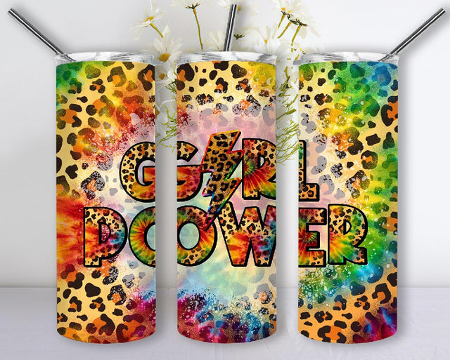Girl Power Leopard 20oz Tumbler Design PNG, Leopard Tumbler Png, African American 20 Oz Skinny Tumbler, Black Girl Magic Sublimation Png SVG PixelChick 