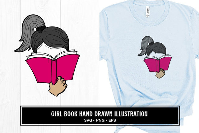 Girl reading book hand drawn illustration svg SVG vectorbundles 