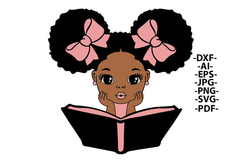 Girl Reading Book Svg, Black Girl Bundle, School, Girl learning, Puff Hair, Afro Princess Svg, Afro Girl Svg, Svg Cut Files SVG 1uniqueminute 