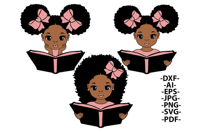 Girl Reading Book Svg, Black Girl Bundle, School, Girl learning, Puff Hair, Afro Princess Svg, Afro Girl Svg, Svg Cut Files SVG 1uniqueminute 