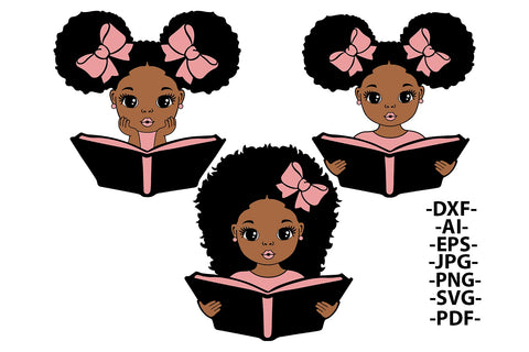 Girl Reading Book Svg, Black Girl Bundle, School, Girl learning, Puff Hair, Afro Princess Svg, Afro Girl Svg, Svg Cut Files SVG 1uniqueminute 