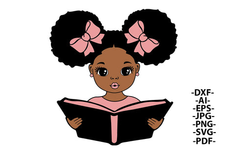 Girl Reading Book Svg, Black Girl Bundle, School, Girl learning, Puff Hair, Afro Princess Svg, Afro Girl Svg, Svg Cut Files SVG 1uniqueminute 
