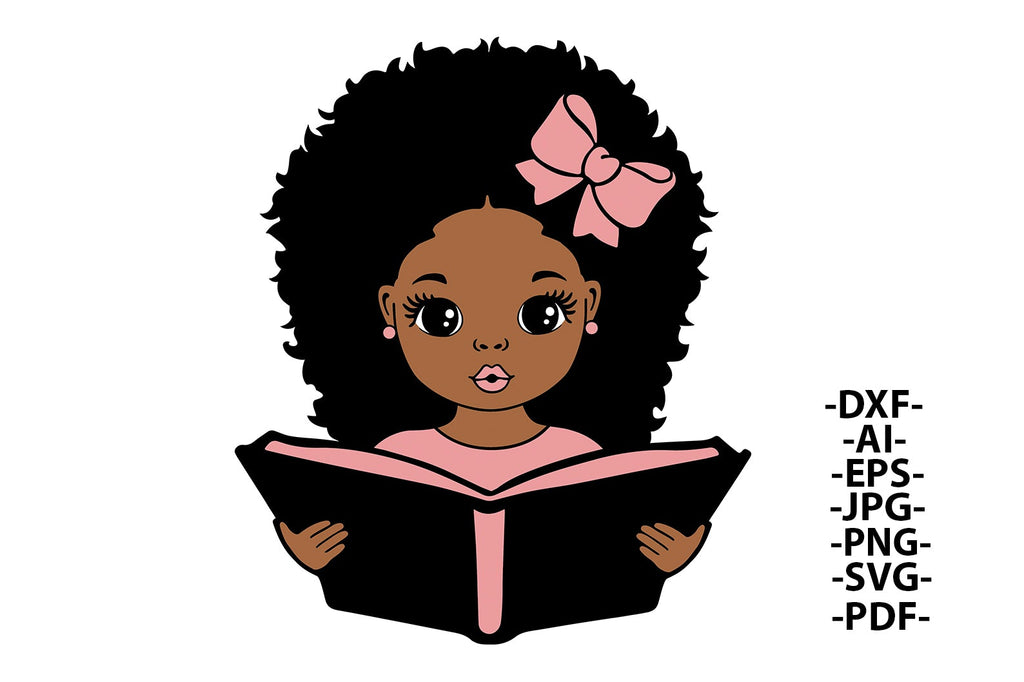 Girl Reading Svg, Afro Girl Svg, Book, Puff Hair, Black Girl Svg, Afro ...