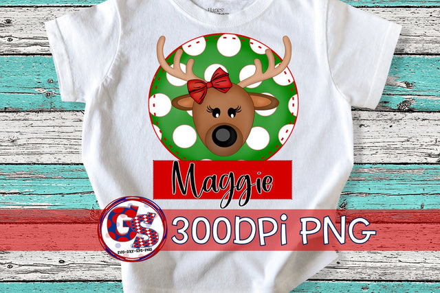 Girl Reindeer Circle Design PNG for Sublimation-Christmas PNG Sublimation Greedy Stitches 