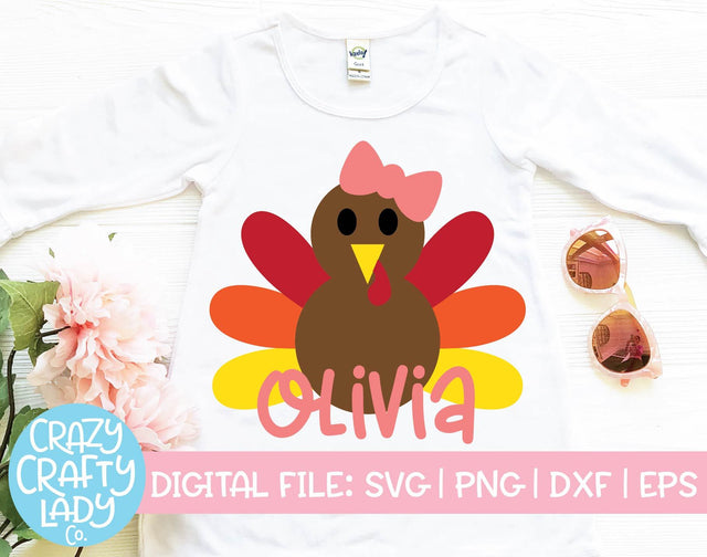 Girl Turkey | Thanksgiving SVG Cut File SVG Crazy Crafty Lady Co. 