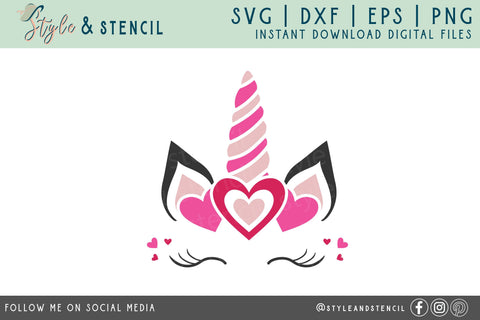 Girl Valentine Unicorn SVG - PNG, DXF, EPS, SVG, Cut File SVG Style and Stencil 