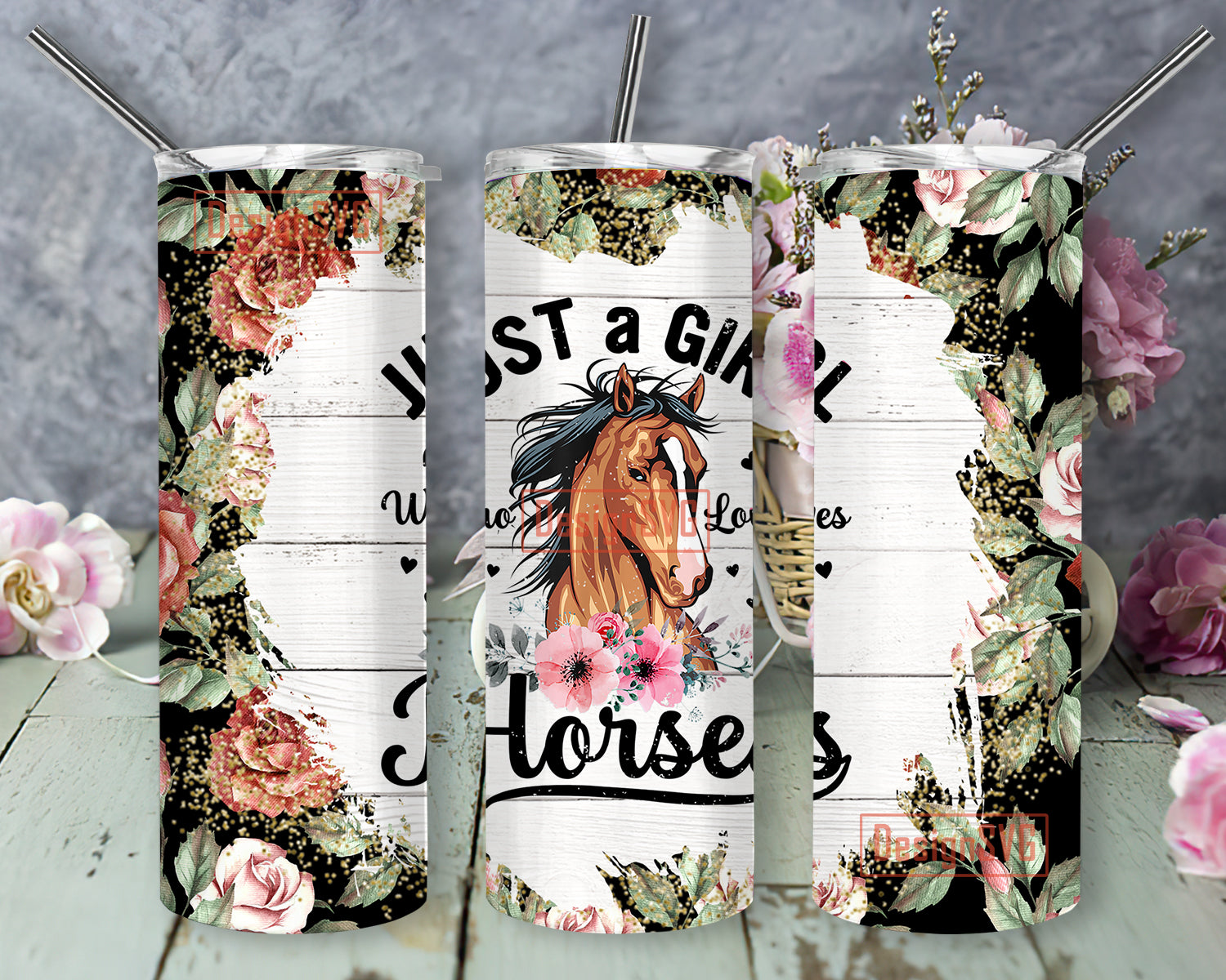 Girl Who Loves Horses Tumbler PNG, Watercolor Horses Sublimation 20oz ...