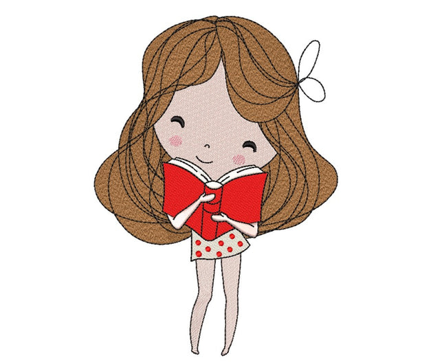 Girl with a Book Embroidery Design, 4 sizes Embroidery/Applique DESIGNS Nino Nadaraia 