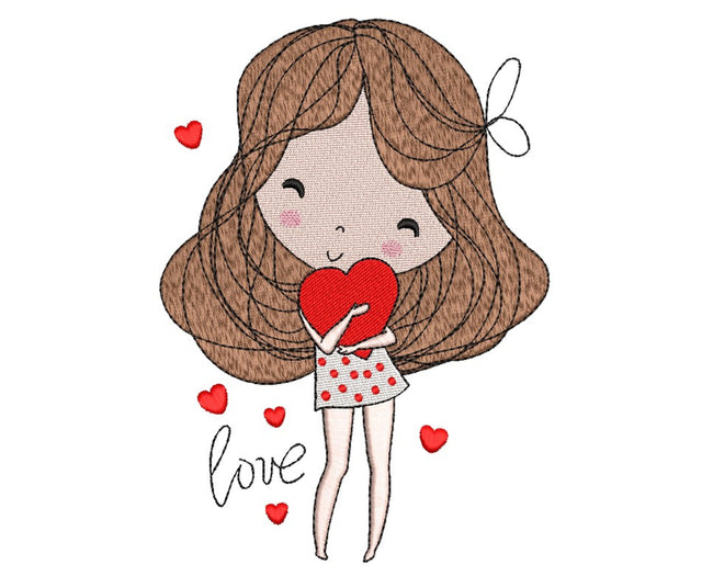 Girl with a Heart Embroidery Design, 3 sizes Embroidery/Applique DESIGNS Nino Nadaraia 