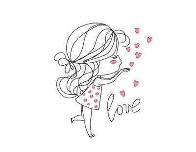 Girl with a Heart Embroidery Design, Valentine's Day Embroidery File, 3 sizes Embroidery/Applique DESIGNS Nino Nadaraia 