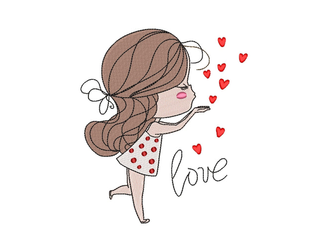 Girl with a Heart Embroidery Design, Valentine's Day Embroidery File, 3 sizes, Instant Download Embroidery/Applique DESIGNS Nino Nadaraia 