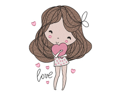 Girl with a Heart Embroidery Design, Valentine's Day Embroidery File, 3 sizes, Instant Download Embroidery/Applique DESIGNS Nino Nadaraia 