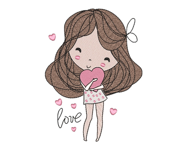 Girl with a Heart Embroidery Design, Valentine's Day Embroidery File, 3 sizes, Instant Download Embroidery/Applique DESIGNS Nino Nadaraia 