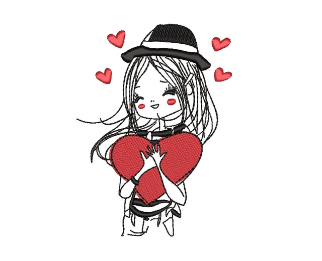 Girl with a Heart Embroidery Design, Valentine's Day Embroidery File, 4 sizes, Instant Download Embroidery/Applique DESIGNS Nino Nadaraia 