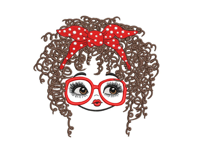 Girl with glasses embroidery design, 3 sizes, Instant download Embroidery/Applique DESIGNS Nino Nadaraia 