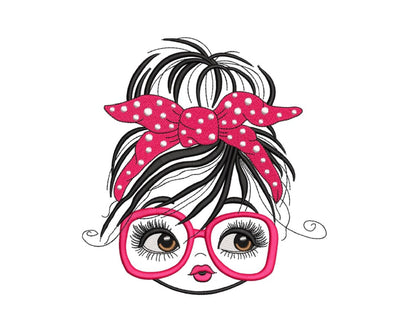 Girl with Glasses Embroidery Design, 4 sizes, Instant download Embroidery/Applique DESIGNS Nino Nadaraia 