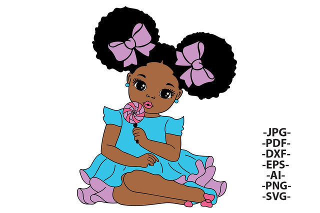 Girl With Lollipop, Lollipop Girl Svg, Baby Girl Svg, Puff Hair, Super Sweet Svg, Afro Woman Svg, Black History Woman, Svg Cut Files SVG 1uniqueminute 