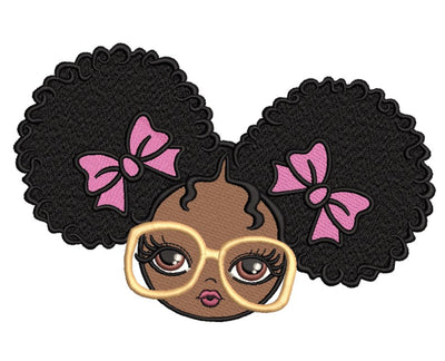 Girl with Puff Afro Ponytails Embroidery Design, Black African American Kids Embroidery File, 4 sizes Embroidery/Applique DESIGNS Nino Nadaraia 