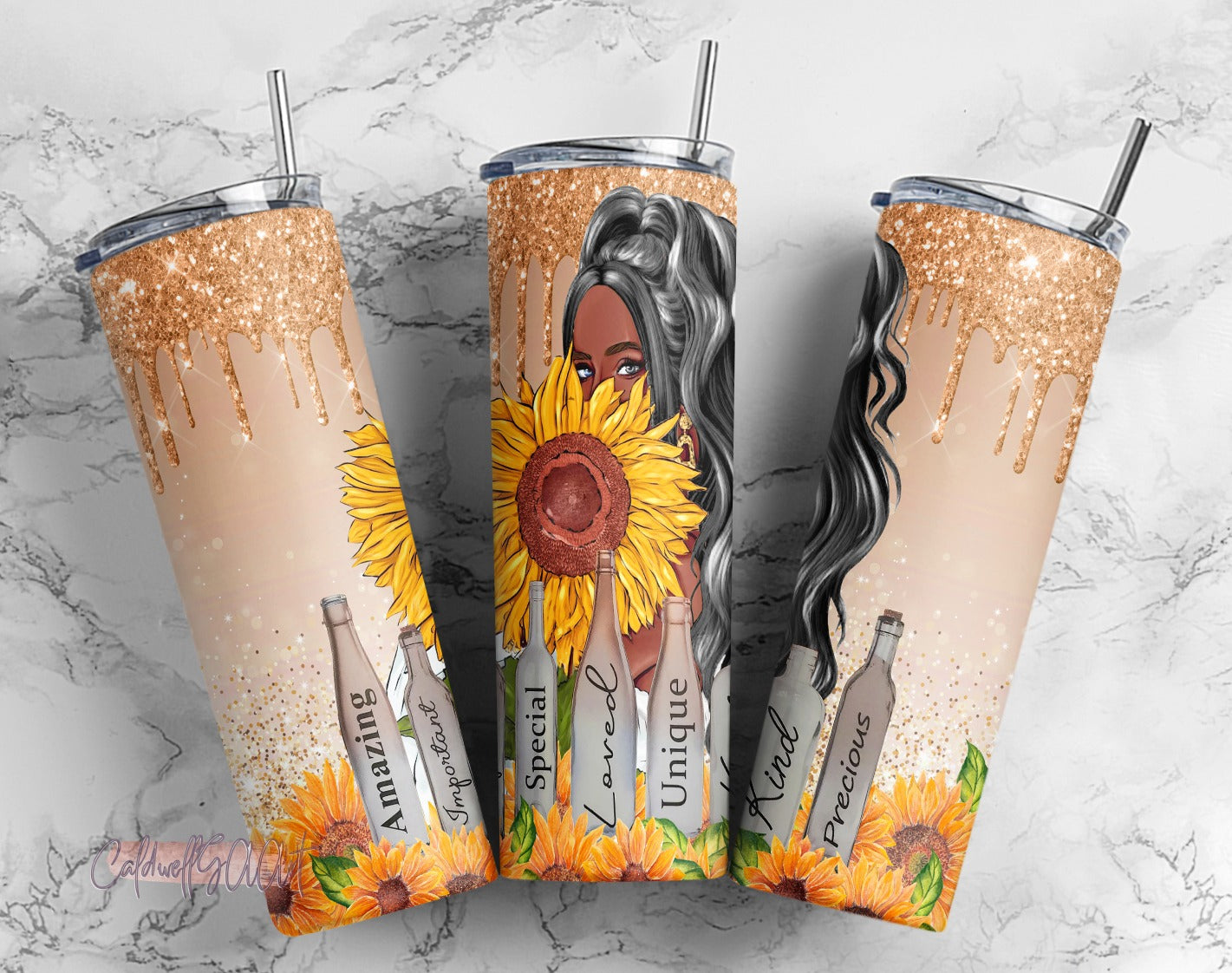 20 Oz Skinny Tumbler Design, Black Queen, Black Woman, Glitter