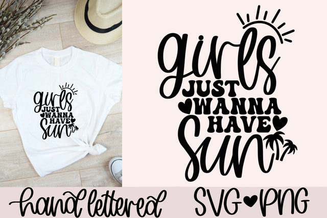 Girls just wanna have sun svg, beach shirt svg, summer vacation svg, beach wedding svg, funny summer svg, hand lettered svg, beach tote svg SVG AnitaAlyiaLettering 