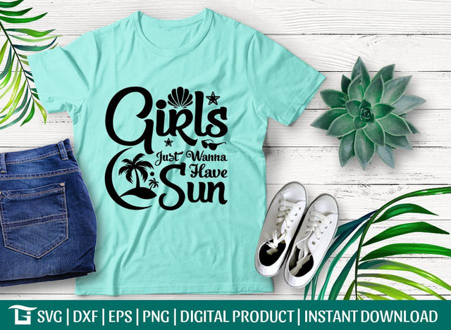 Girls Just Wanna Have Sun Svg Cut File, Beach Svg, Girls Just Wanna Svg, Sunglass Svg, Teshirt Design, SVG ETC Craft 