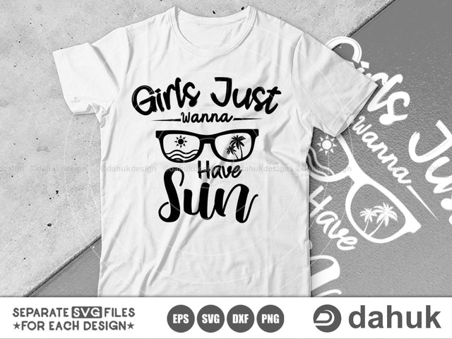 Girls Just Wanna Have Sun, Tropical Vacation, Girl Sunglasses, Cut file, for silhouette, svg, eps, dxf, png, clipart, cricut design space SVG dahukdesign 