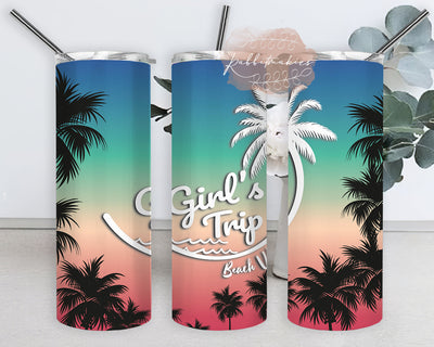 Girls Trip Tumbler Png, Summer Holiday Beach 20oz Skinny Tumbler, Summer Palm Sublimation Png Sublimation Rabbitmakies 