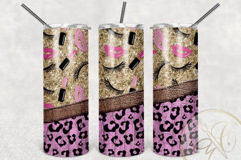 Girly 20oz Skinny Tumbler Sublimation/ Makeup/ Leopard and Leather/ Glitter/ Pink Sublimation Marlene Campos 