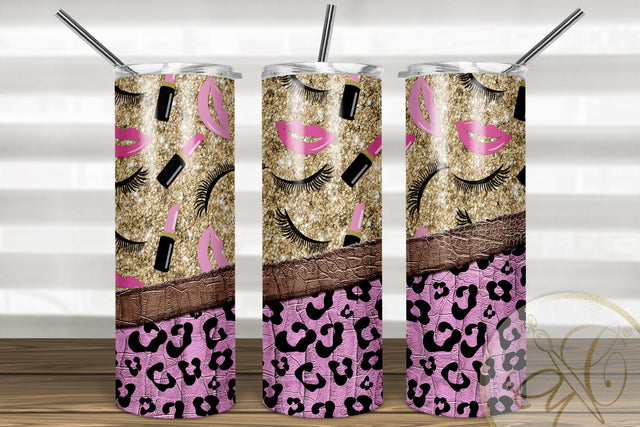 Girly 20oz Skinny Tumbler Sublimation/ Makeup/ Leopard and Leather/ Glitter/ Pink Sublimation Marlene Campos 