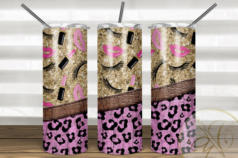 Girly 20oz Skinny Tumbler Sublimation/ Makeup/ Leopard and Leather/ Glitter/ Pink Sublimation Marlene Campos 