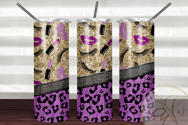 Girly 20oz Skinny Tumbler Sublimation/ Makeup/ Leopard and Leather/ Glitter/ Purple Sublimation Marlene Campos 