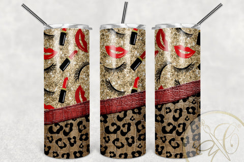 Girly 20oz Skinny Tumbler Sublimation/ Makeup/ Leopard and Leather/ Glitter/ Red Sublimation Marlene Campos 