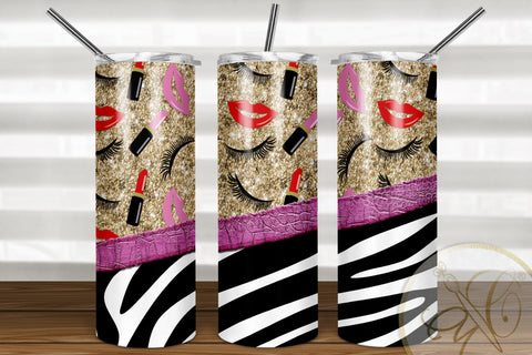 Girly 20oz Skinny Tumbler Sublimation/ Makeup/ Zebra and Leather/ Glitter/ Pink and Red Sublimation Marlene Campos 