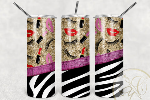 Girly 20oz Skinny Tumbler Sublimation/ Makeup/ Zebra and Leather/ Glitter/ Pink and Red Sublimation Marlene Campos 