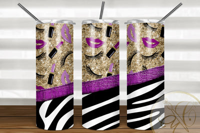 Girly 20oz Skinny Tumbler Sublimation/ Makeup/ Zebra and Leather/ Glitter/ Purple Sublimation Marlene Campos 