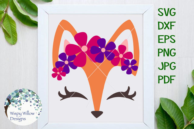 Girly Fox with Floral Headband SVG Wispy Willow Designs 