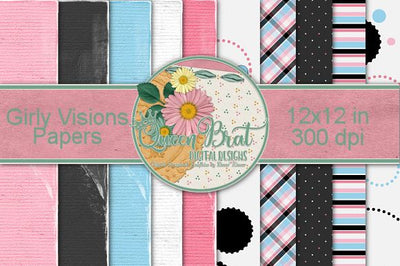 Girly Visions Papers Digital Pattern QueenBrat Digital Designs 