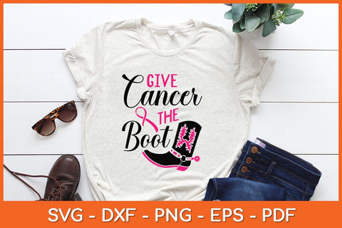 Give Cancer the Boot Pink Ribbon Breast Cancer Awareness Svg Design SVG artprintfile 