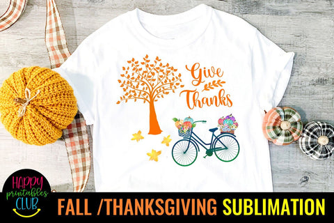 Give Thanks-Fall Thanksgiving Sublimation Design-Sublimation Sublimation Happy Printables Club 