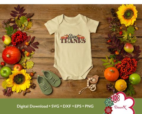 Give Thanks Layered SVG | Pumpkins, Leaves, and Warm Colors SVG DawnKDesigns 