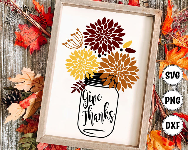 Give Thanks Mason Jar SVG Design Shark 
